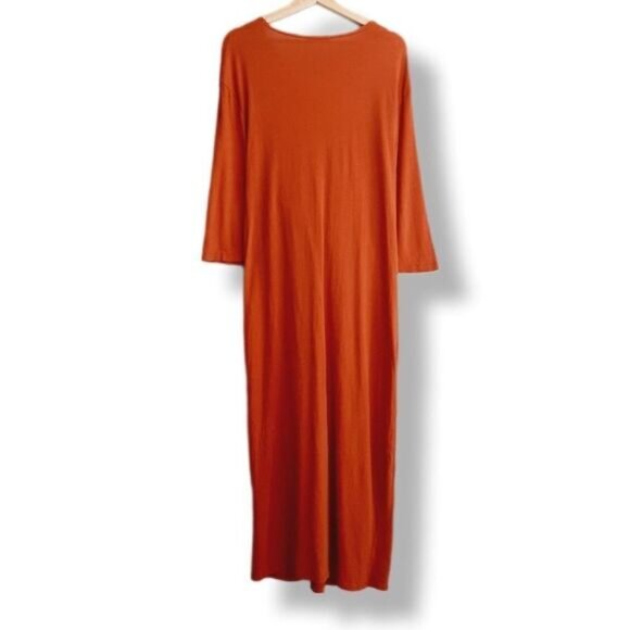 ZARA | 100% Cotton Minimalist Modern V-Neck Midi Dress Orange Sz S - Picture 9 of 16